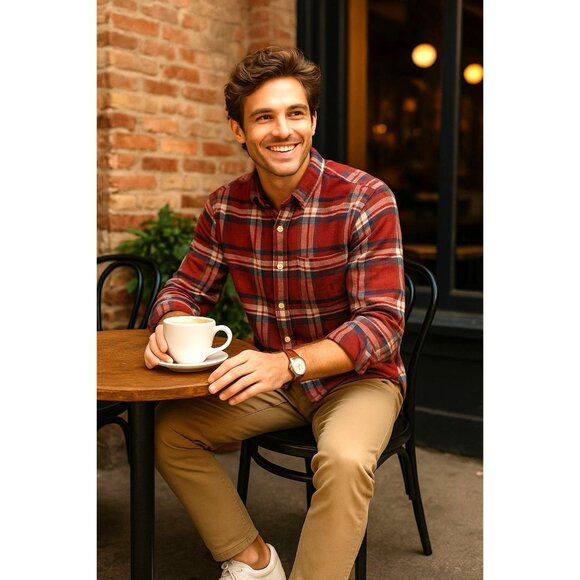 Abercrombie Fitch Mens Large Red Plaid Muscle Shirt Cotton Long Sleeve - Picture 1 of 12